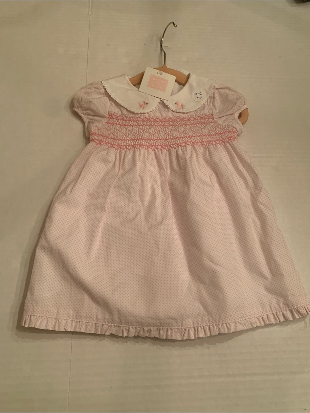 Janie and Jack Light Pink Smocked Dress with Peter Pan Collar 3-6 months poodles